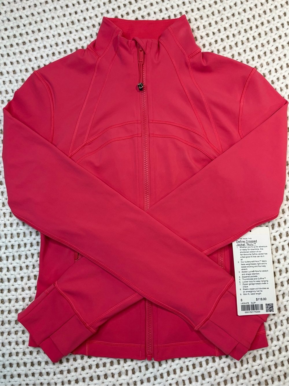 lululemon glaze pink define cropped jacket nulu size 8